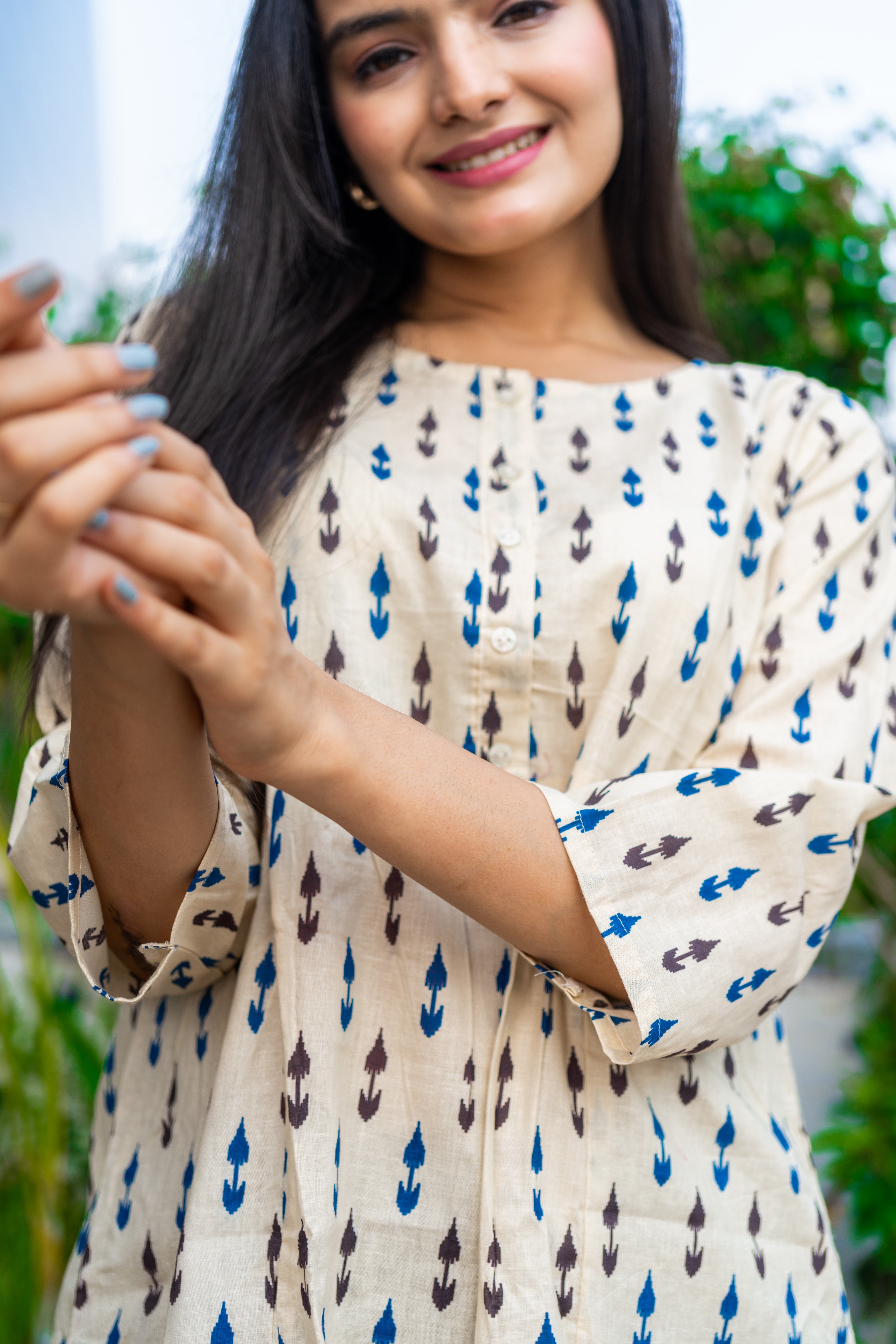 Round Neck Printed Cotton Top