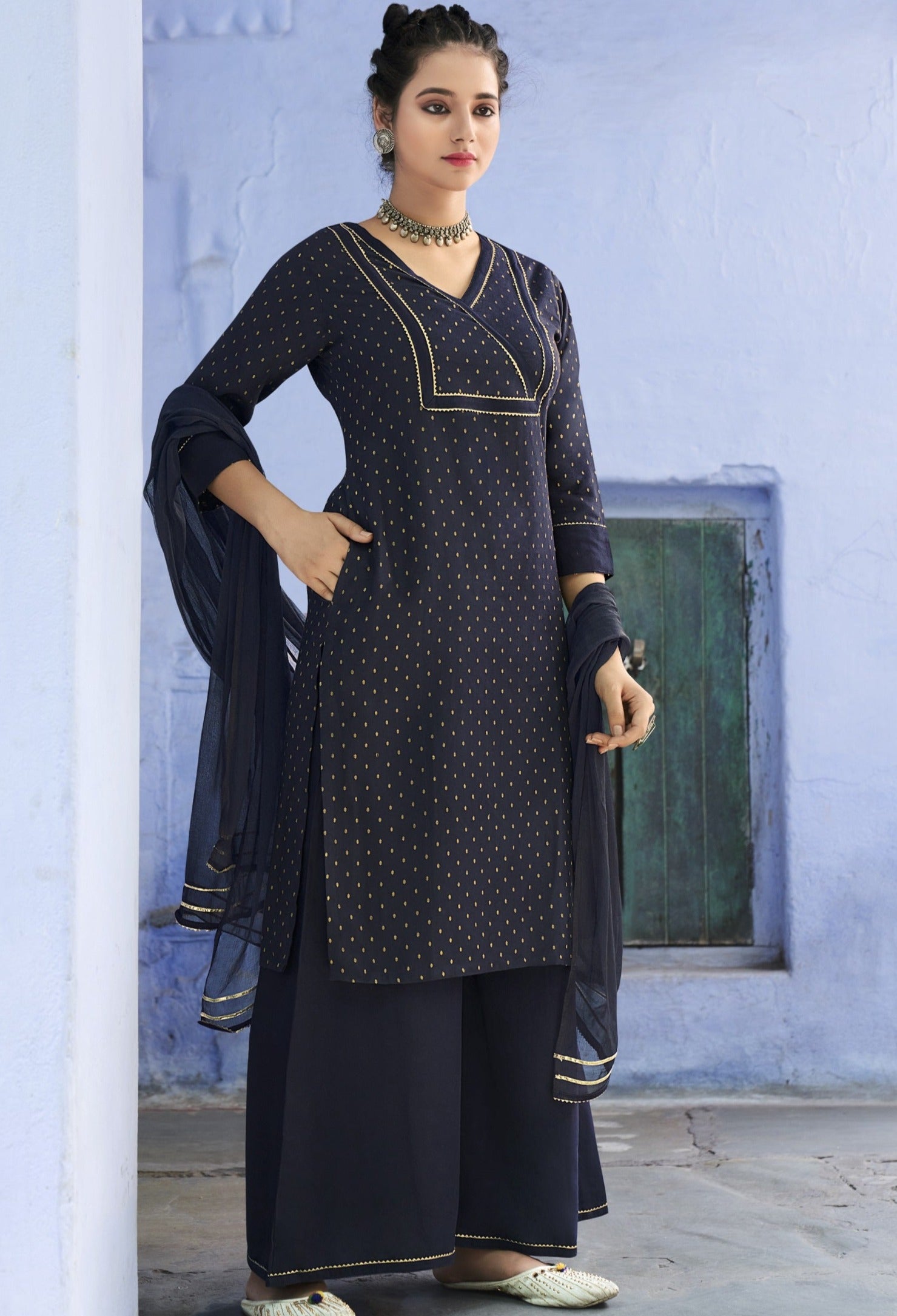 Embroidered Kurti With Pant & Dupatta