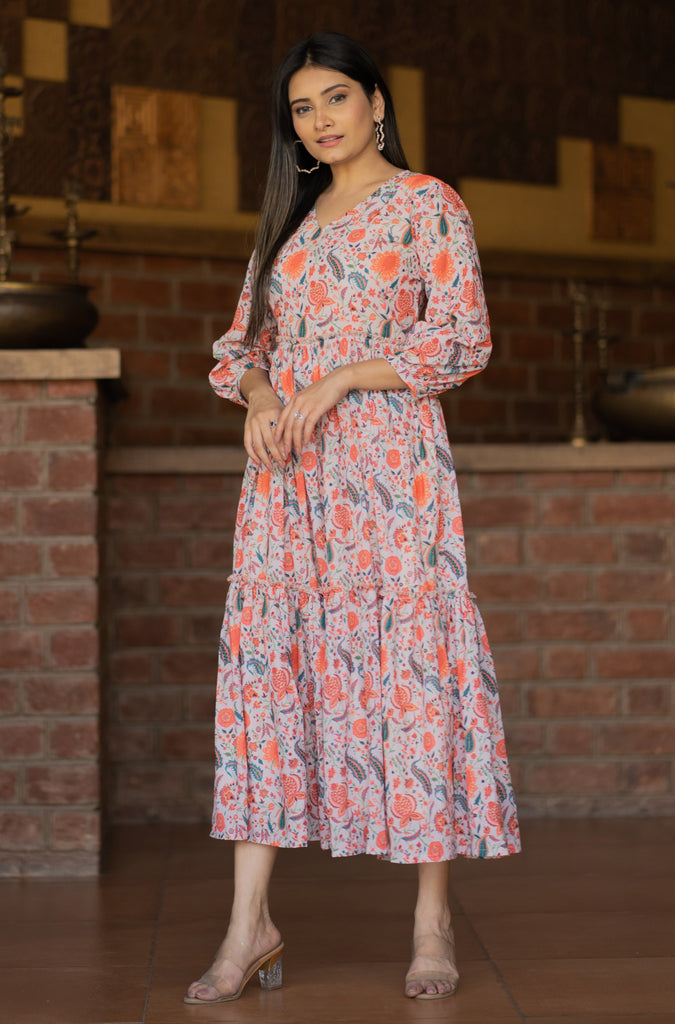Round Neck Printed Gown