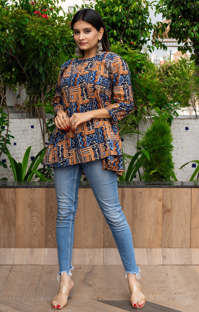 Round Neck Printed Cotton Top