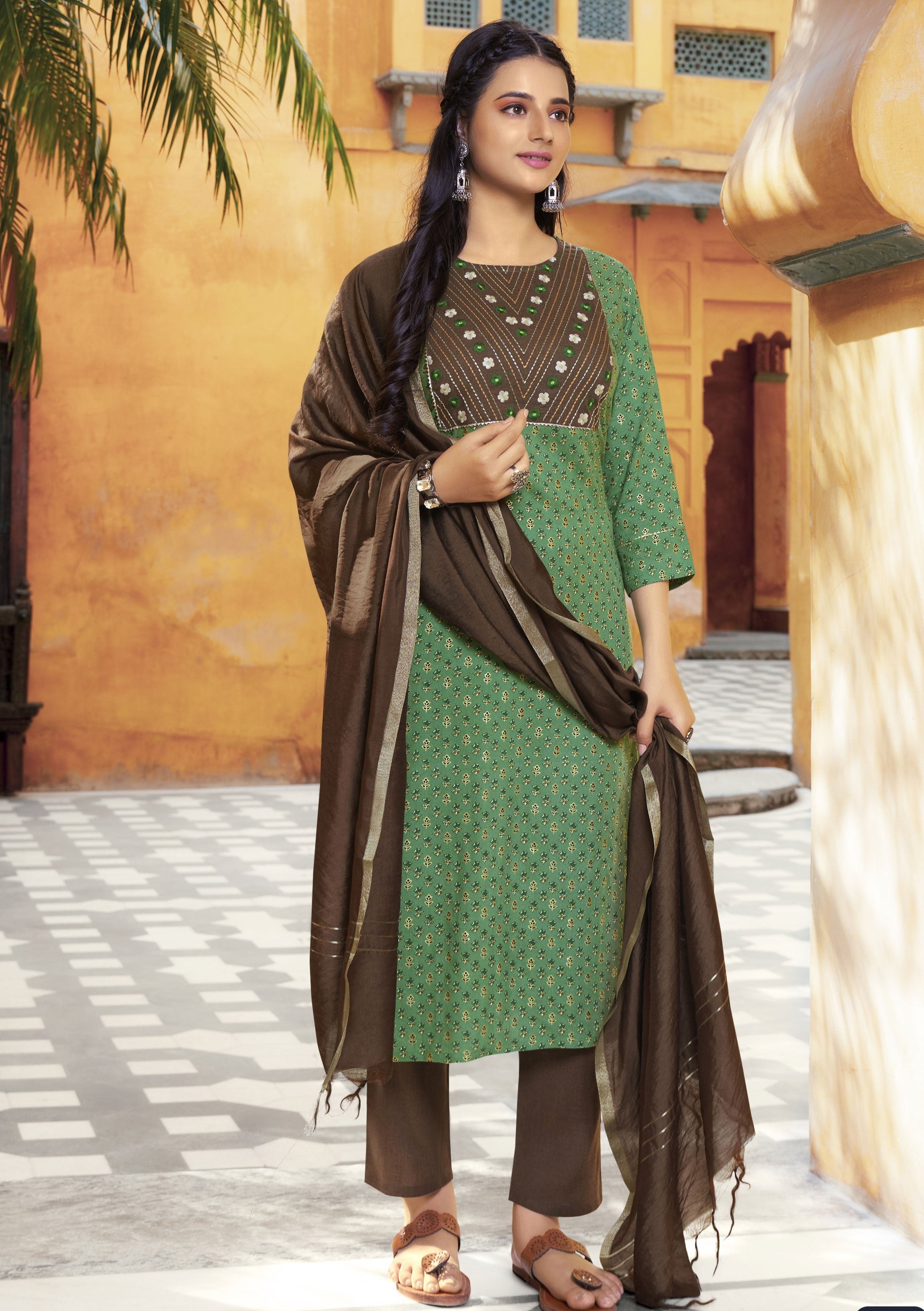 Embroidered Kurti With Pant & Dupatta