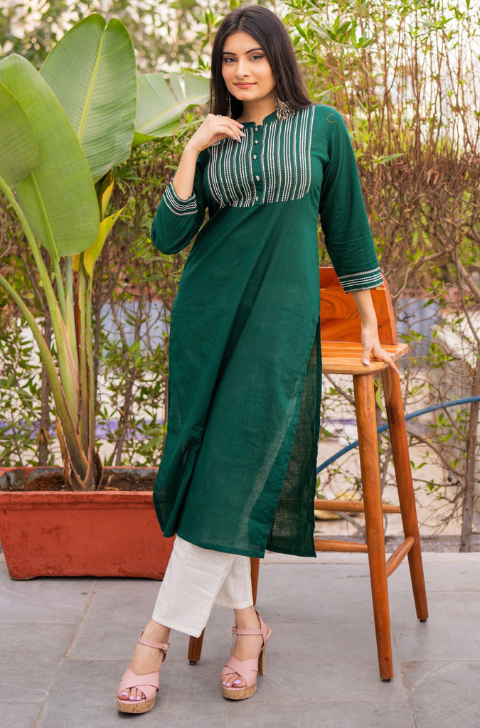 Embroidered Kurti With Pant & Dupatta