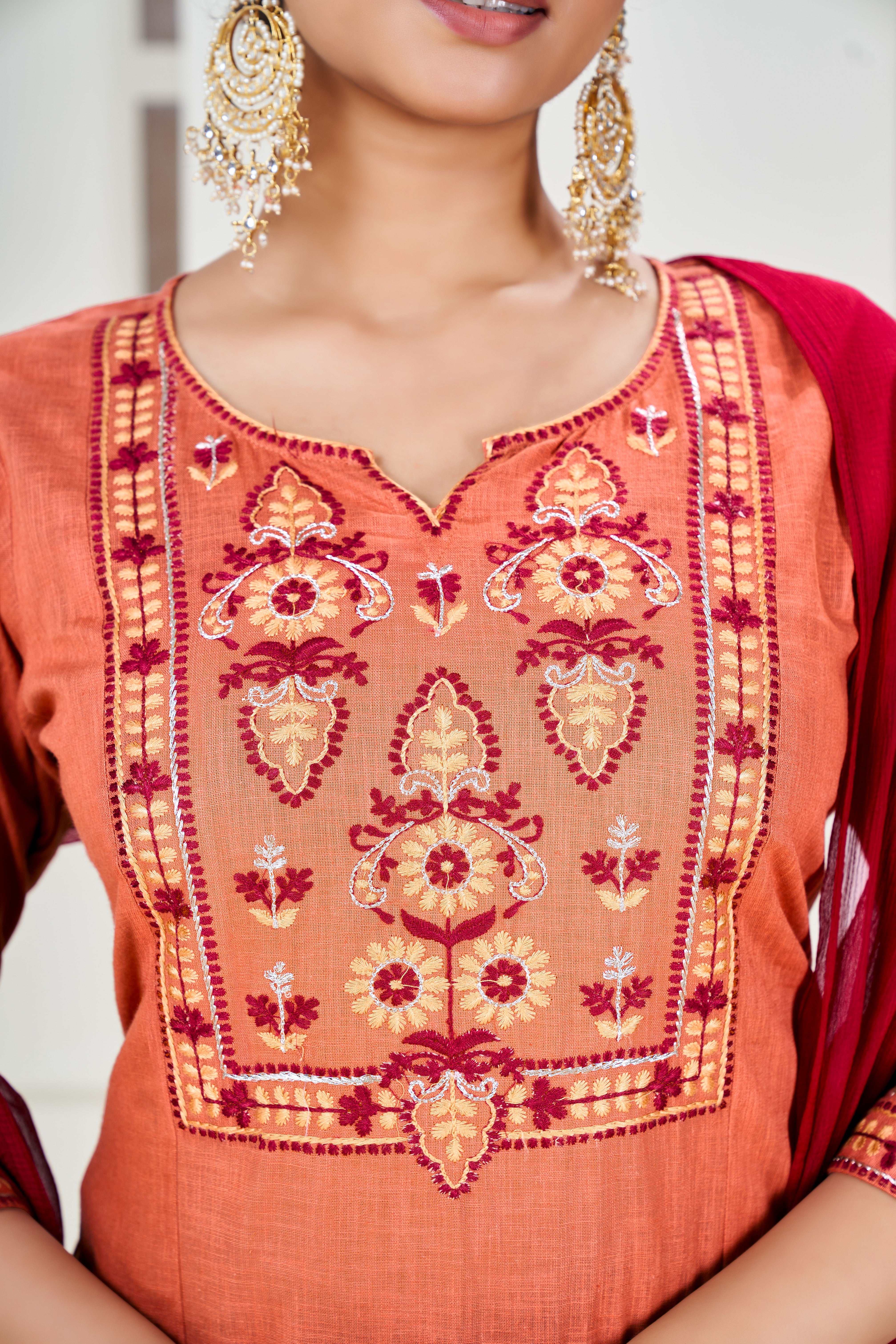 Embroidered Kurti With Pant & Dupatta