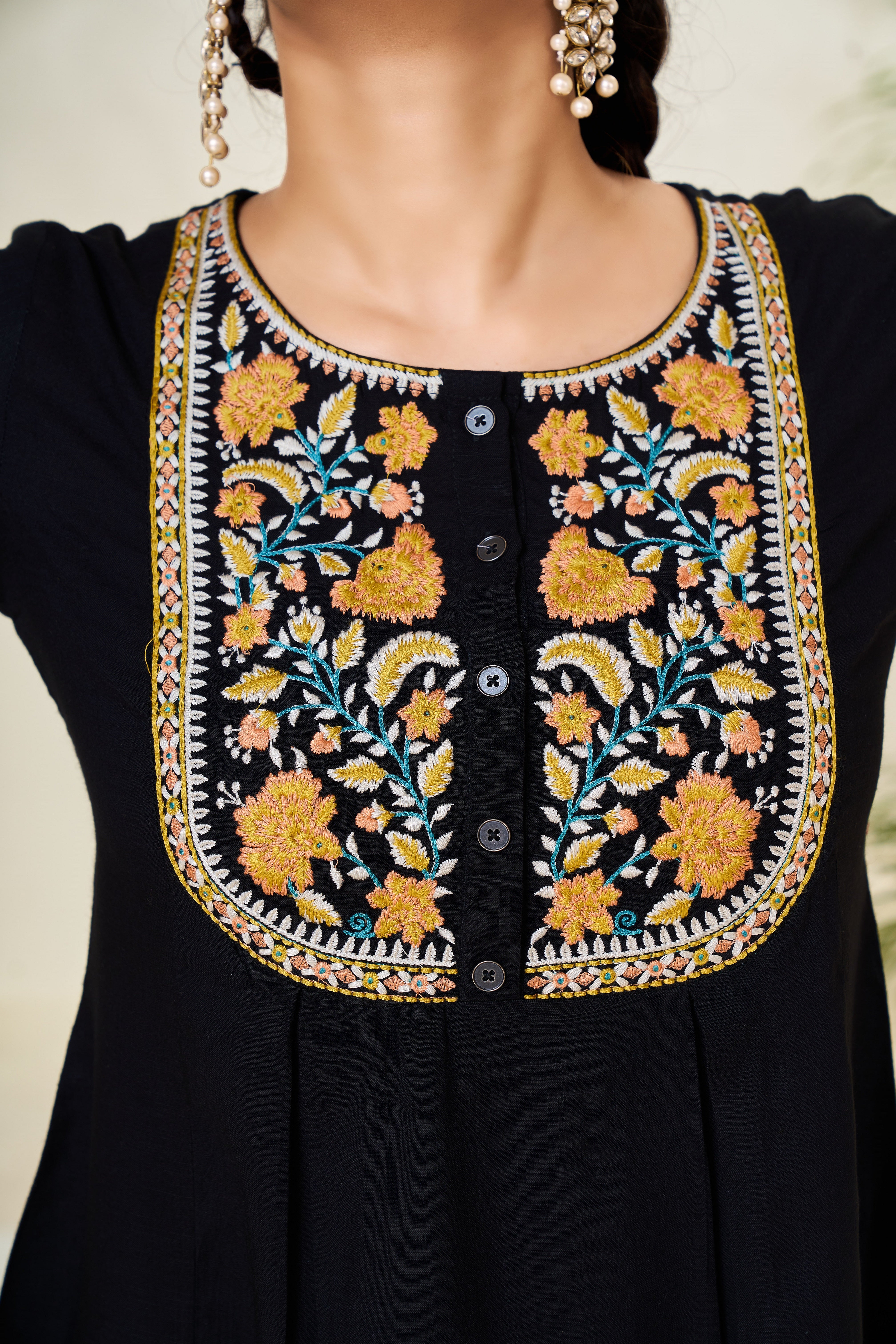 Round Neck Embroidered Rayon Top