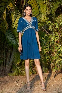 Round Neck Embroidered Rayon Top