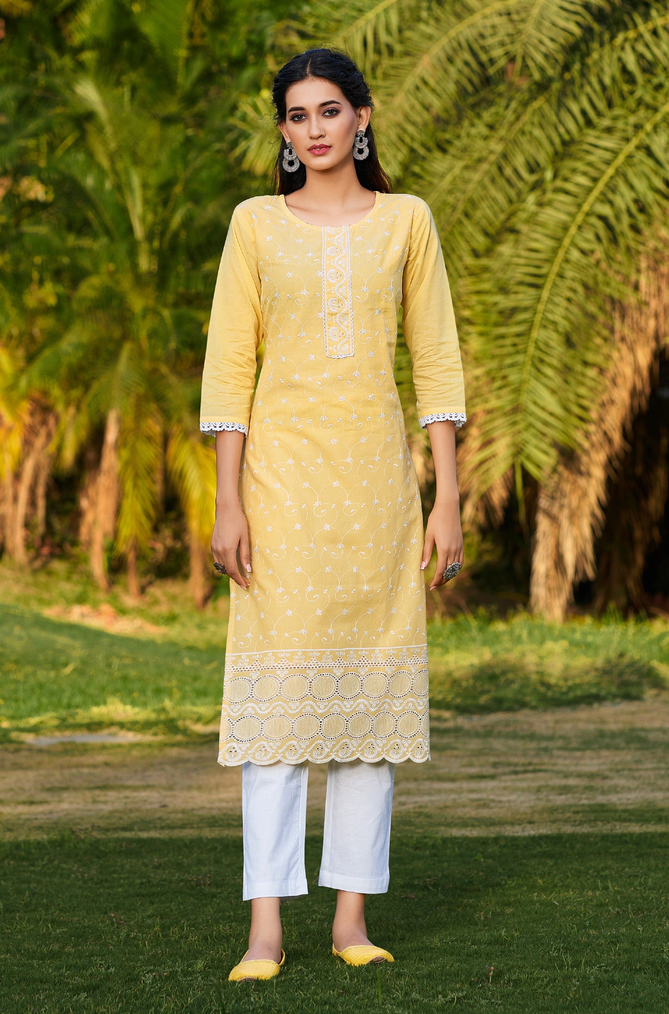 100% Cotton Schiffli Designer Kurti With Inner