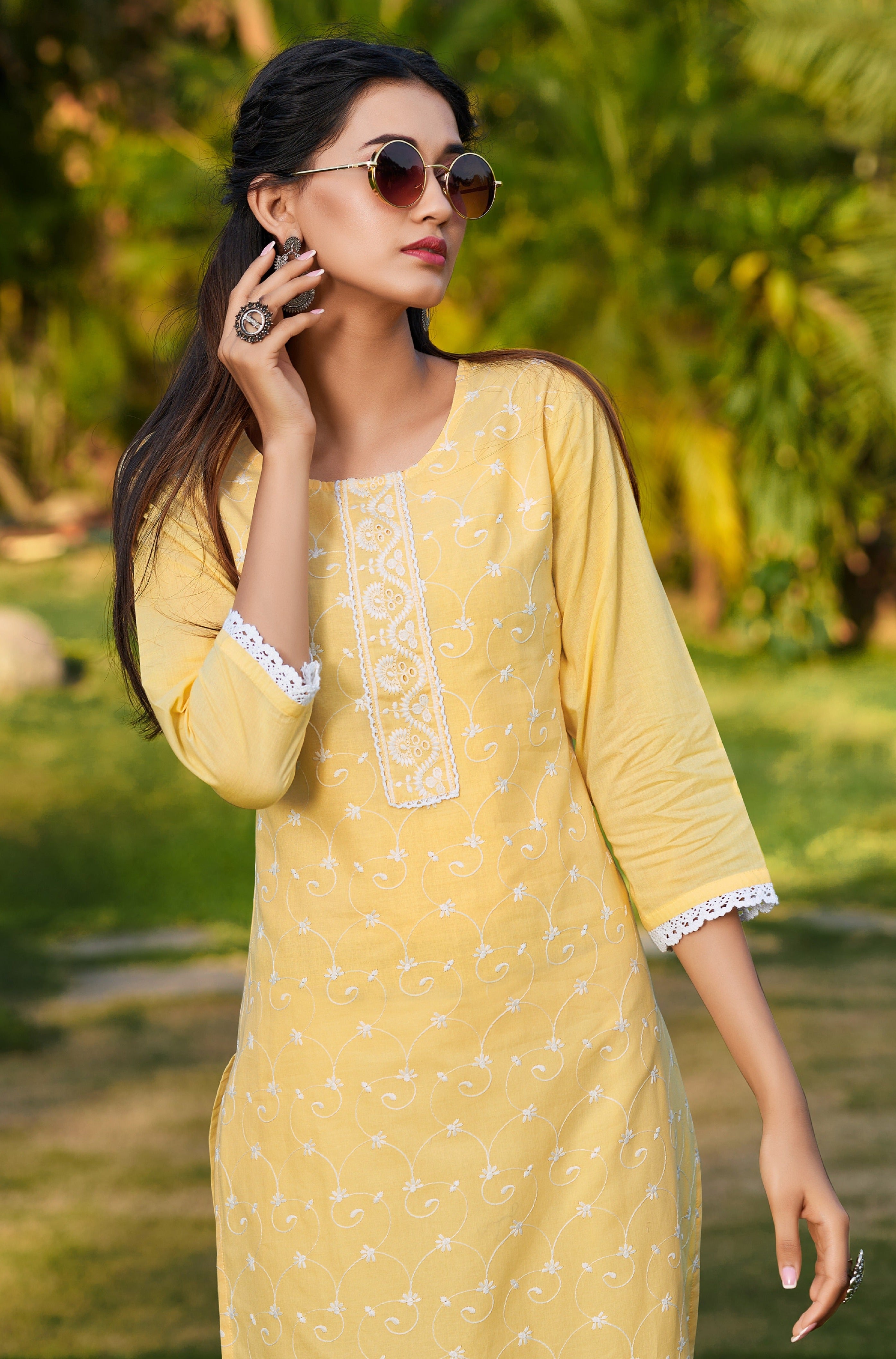 100% Cotton Schiffli Designer Kurti With Inner