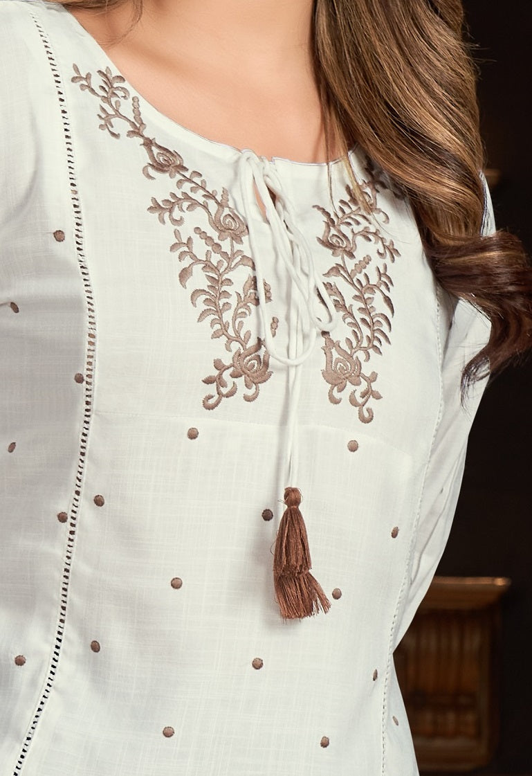 Round Neck Embroidered Rayon Top