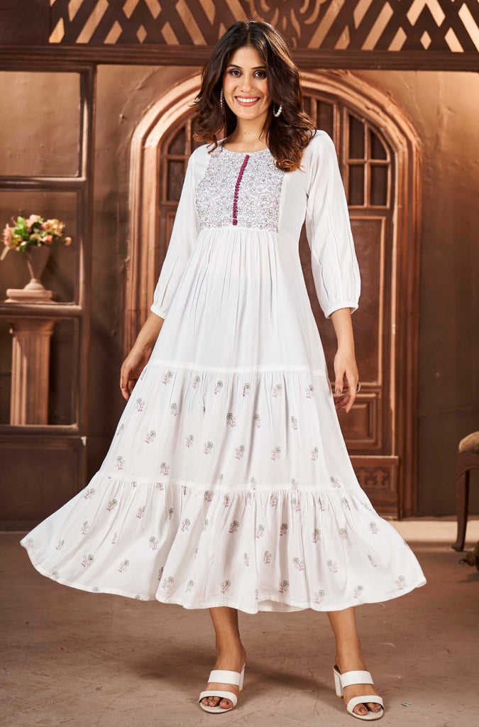 Round Neck Embroidered Rayon Gown