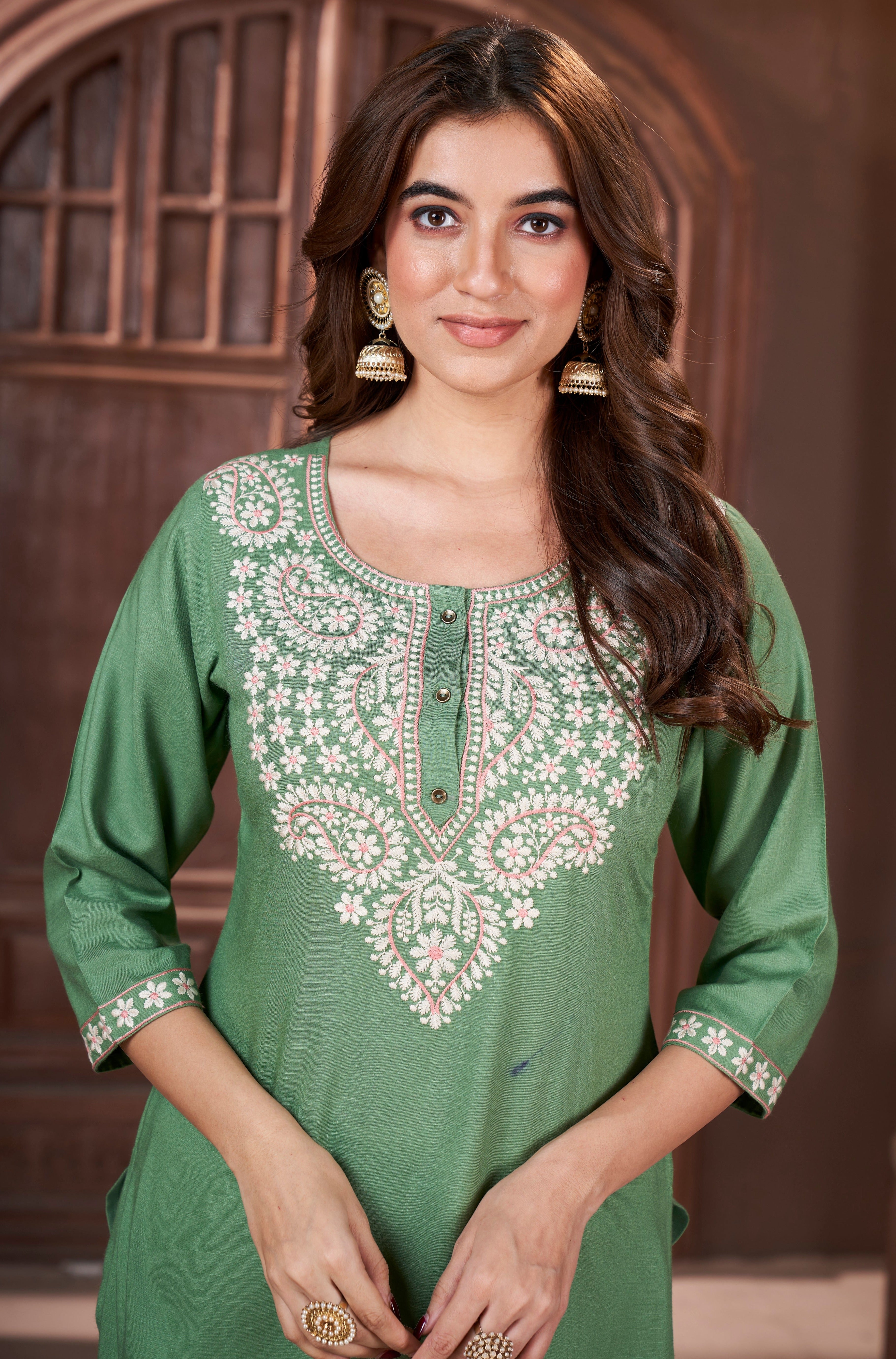 Round Neck Embroidered Rayon Kurti (Plus Size)