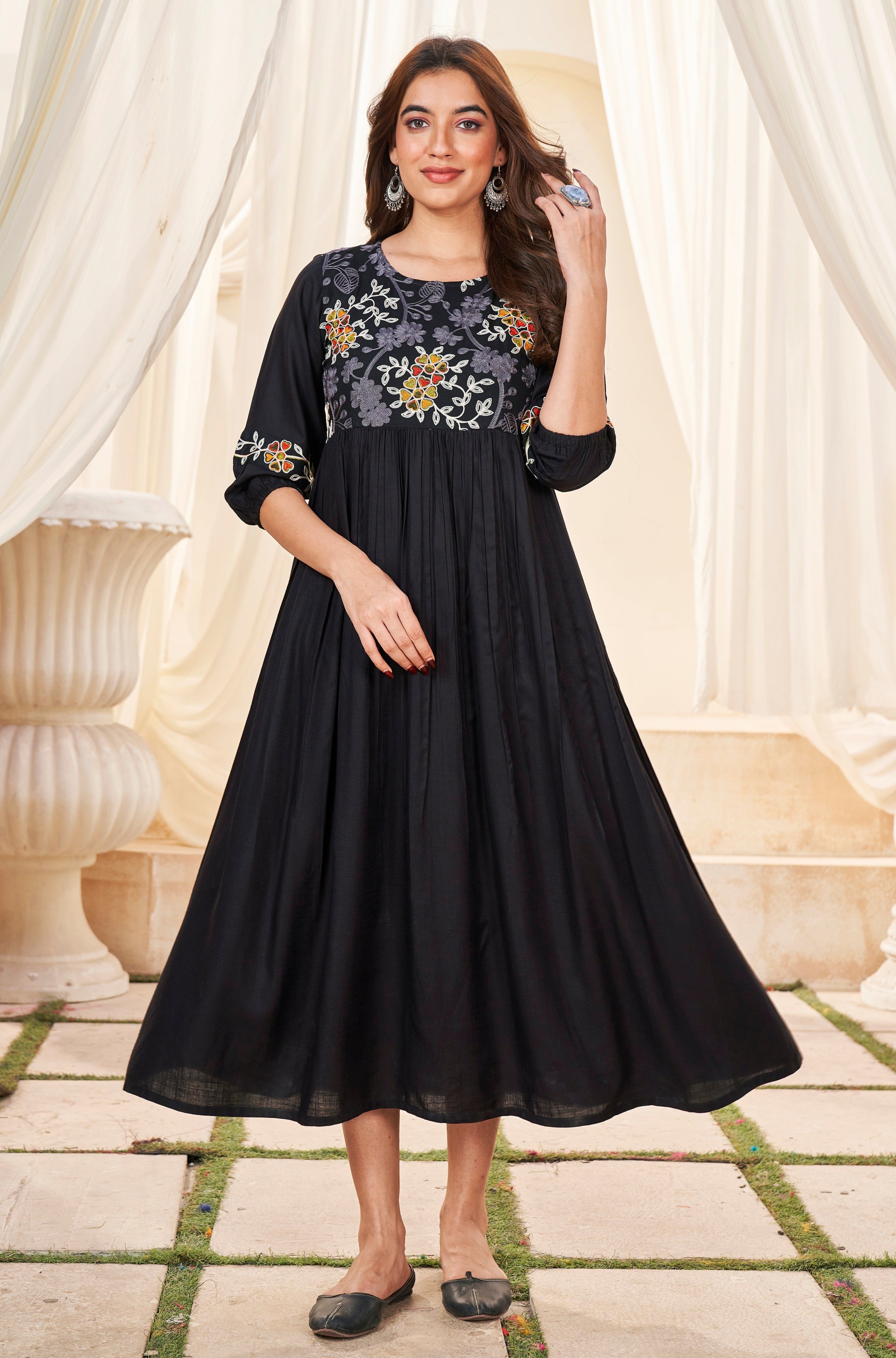 Round Neck Embroidered Long Dress