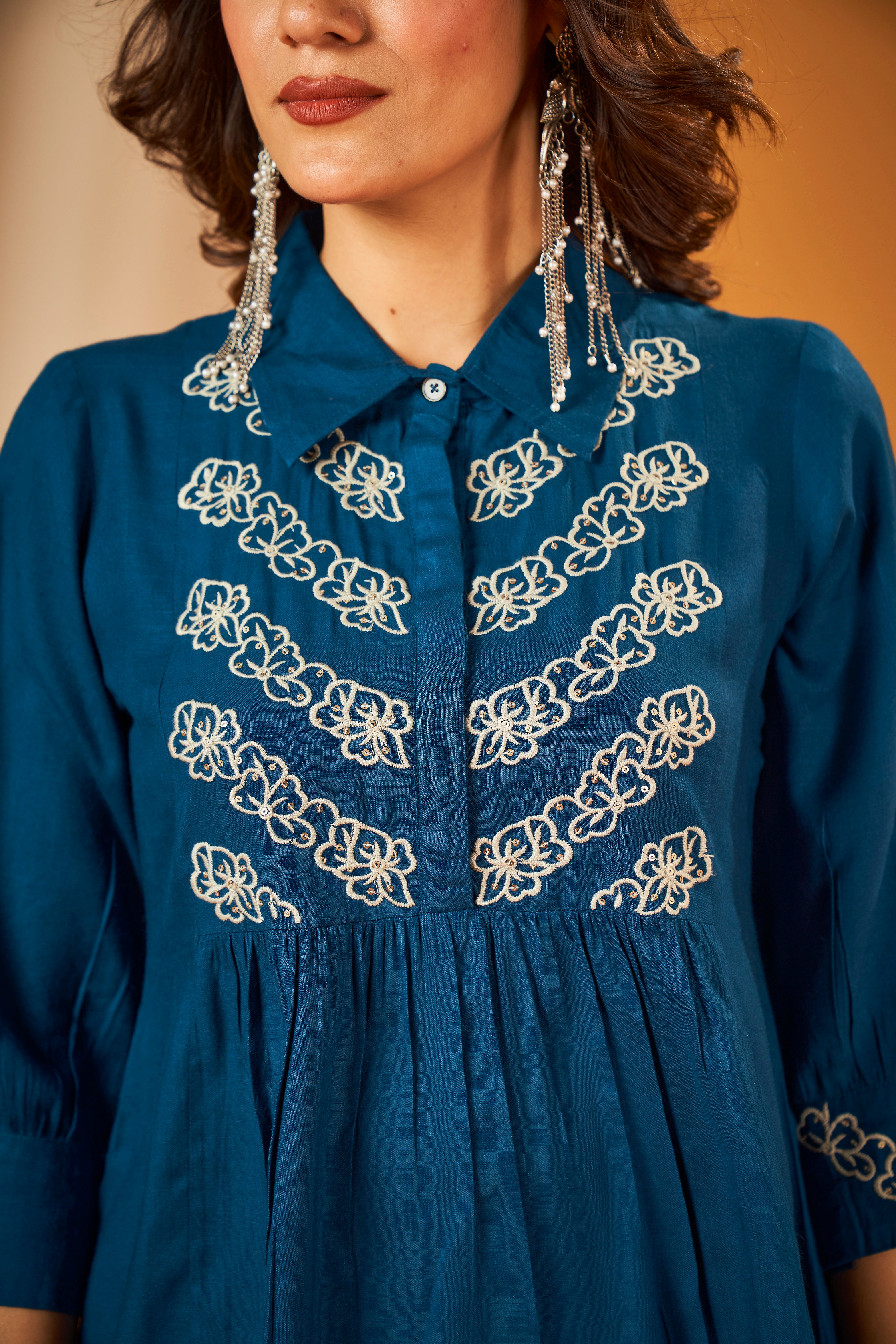 Blue Embroidered Rayon Co-Ord Set
