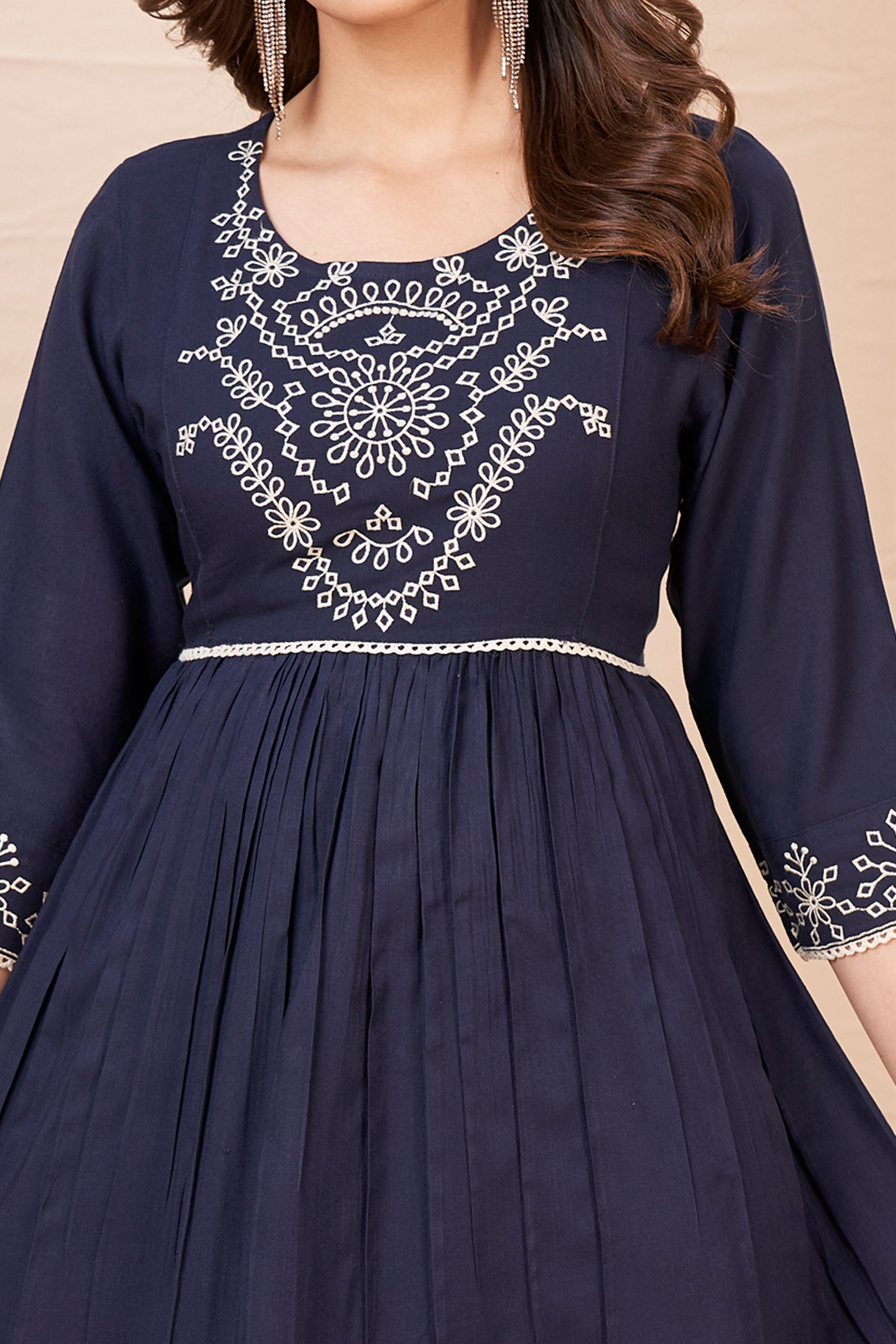 Embroidered Fit & Flare Knee Length Ethnic Dress