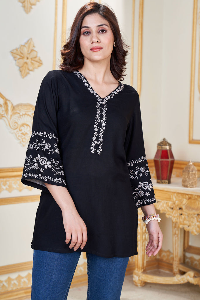 V-Neck Regular Sleeves Short Kurti