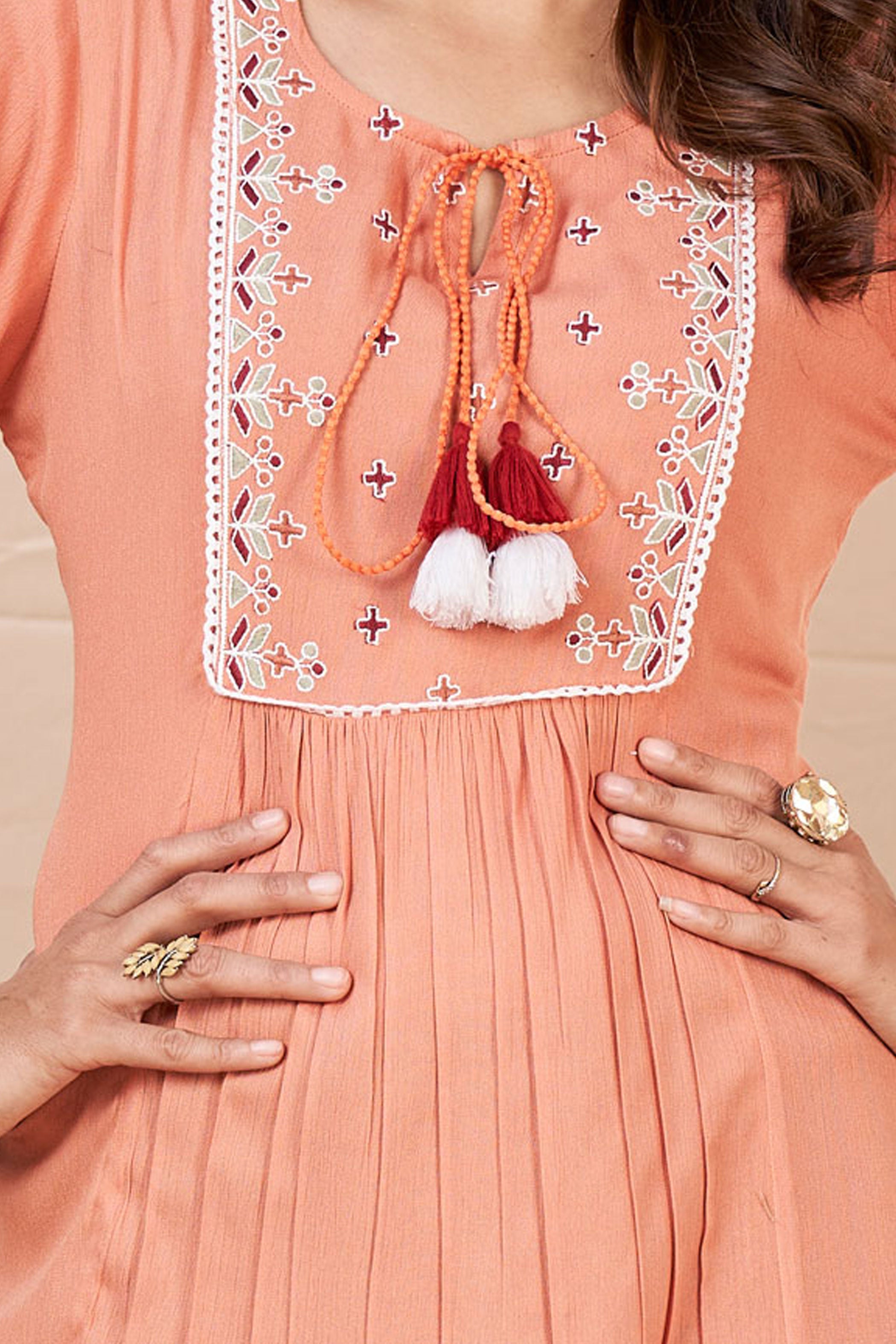 Embroidered Fit and Flare Knee Length Ethnic Dress