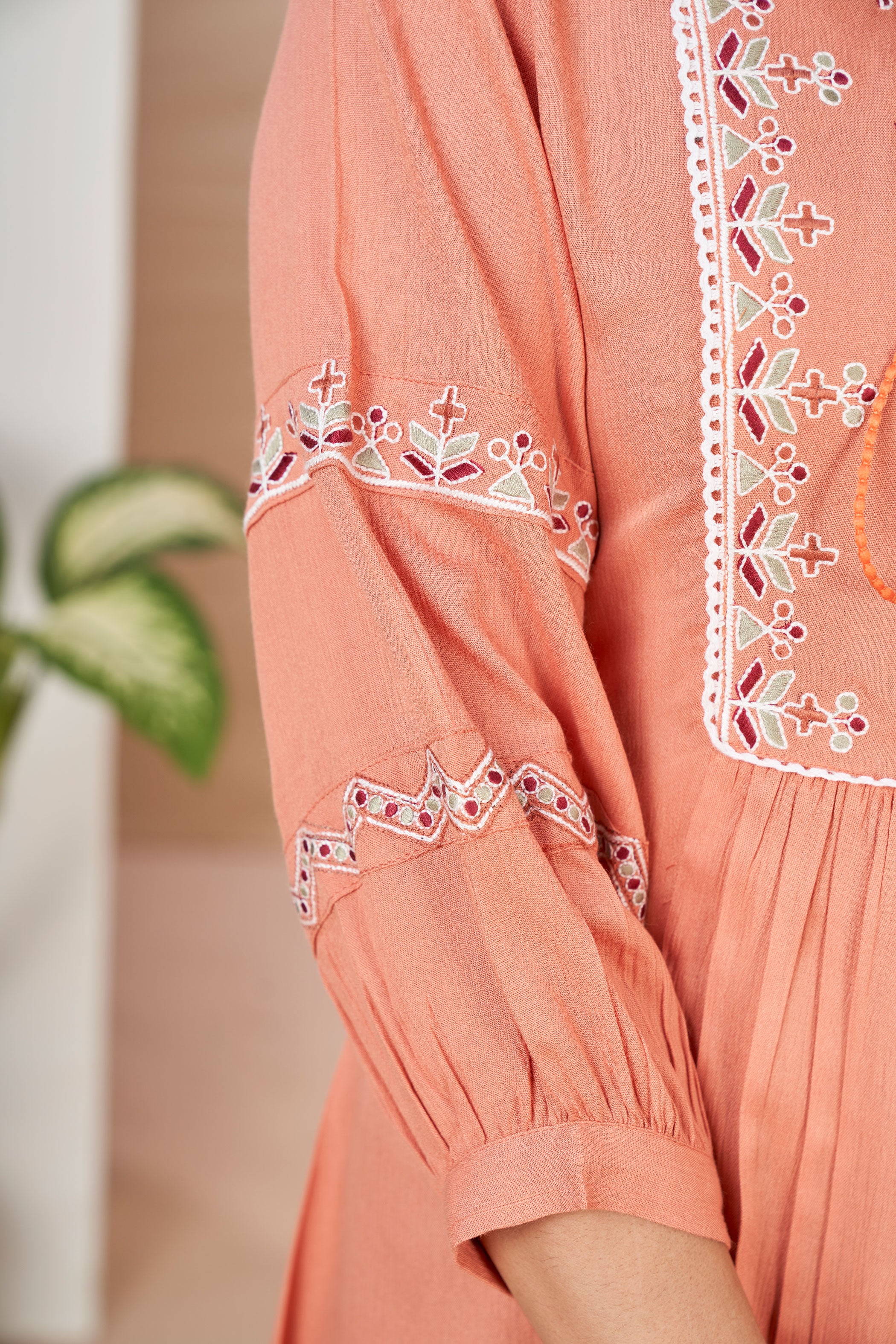 Embroidered Fit and Flare Knee Length Ethnic Dress