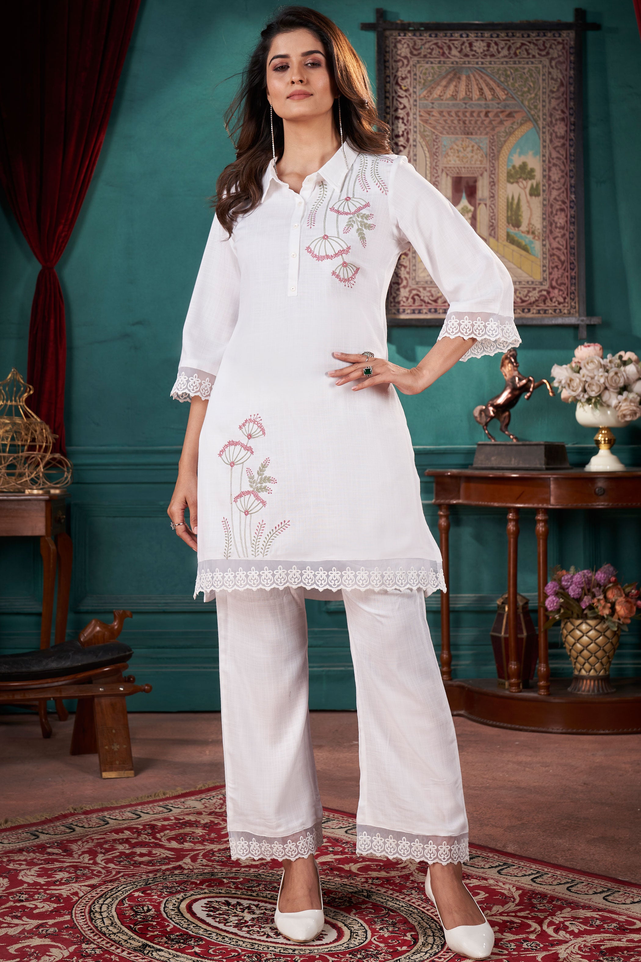 Embroidered Tunic With Trousers Co-Ords