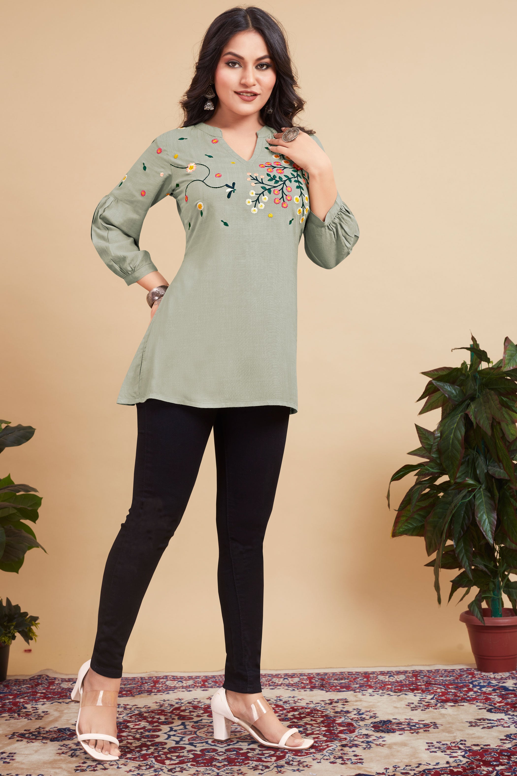 Women Floral Embroidered Above Knee Kurta