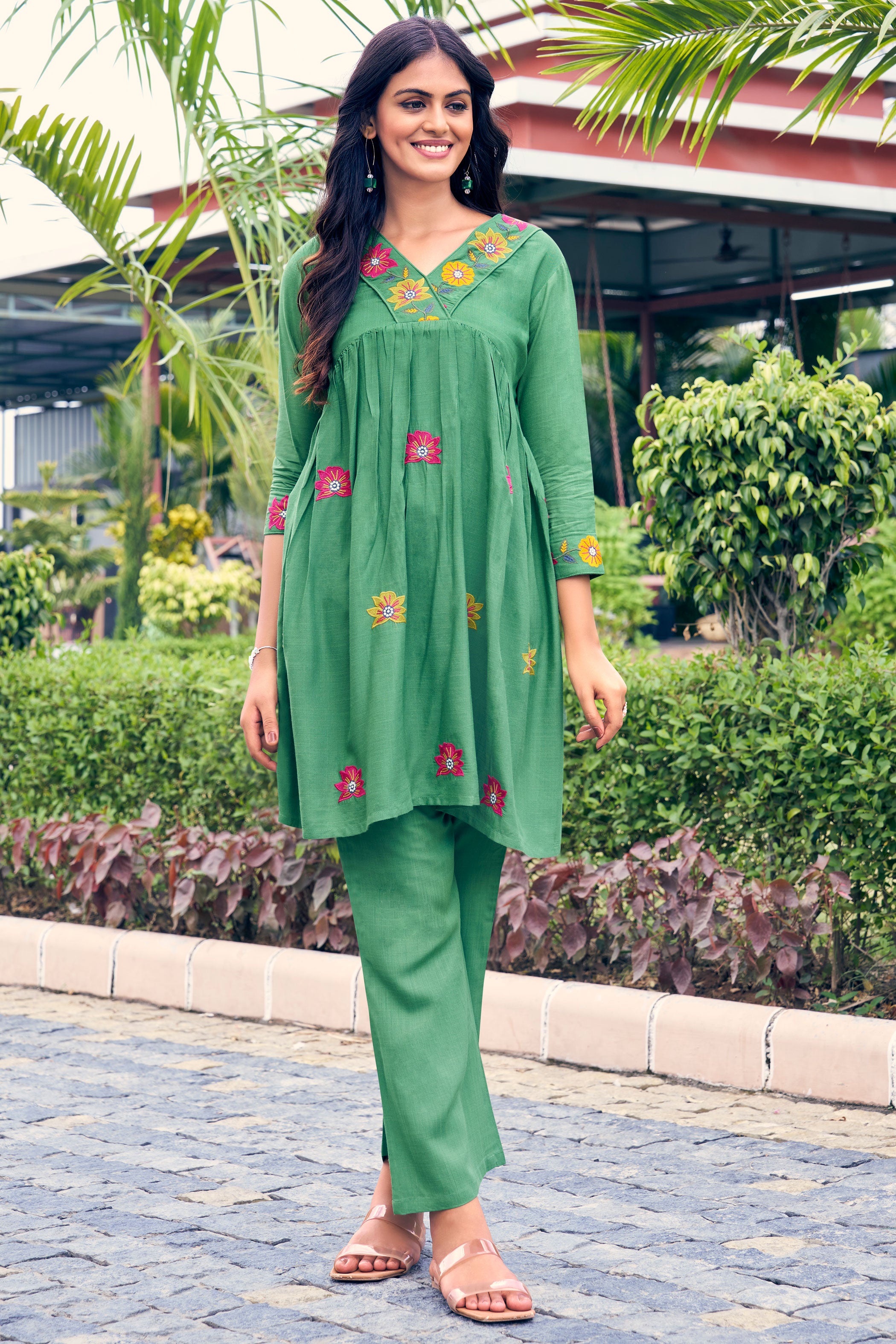 Embroidered Tunic With Palazzos Co-Ords
