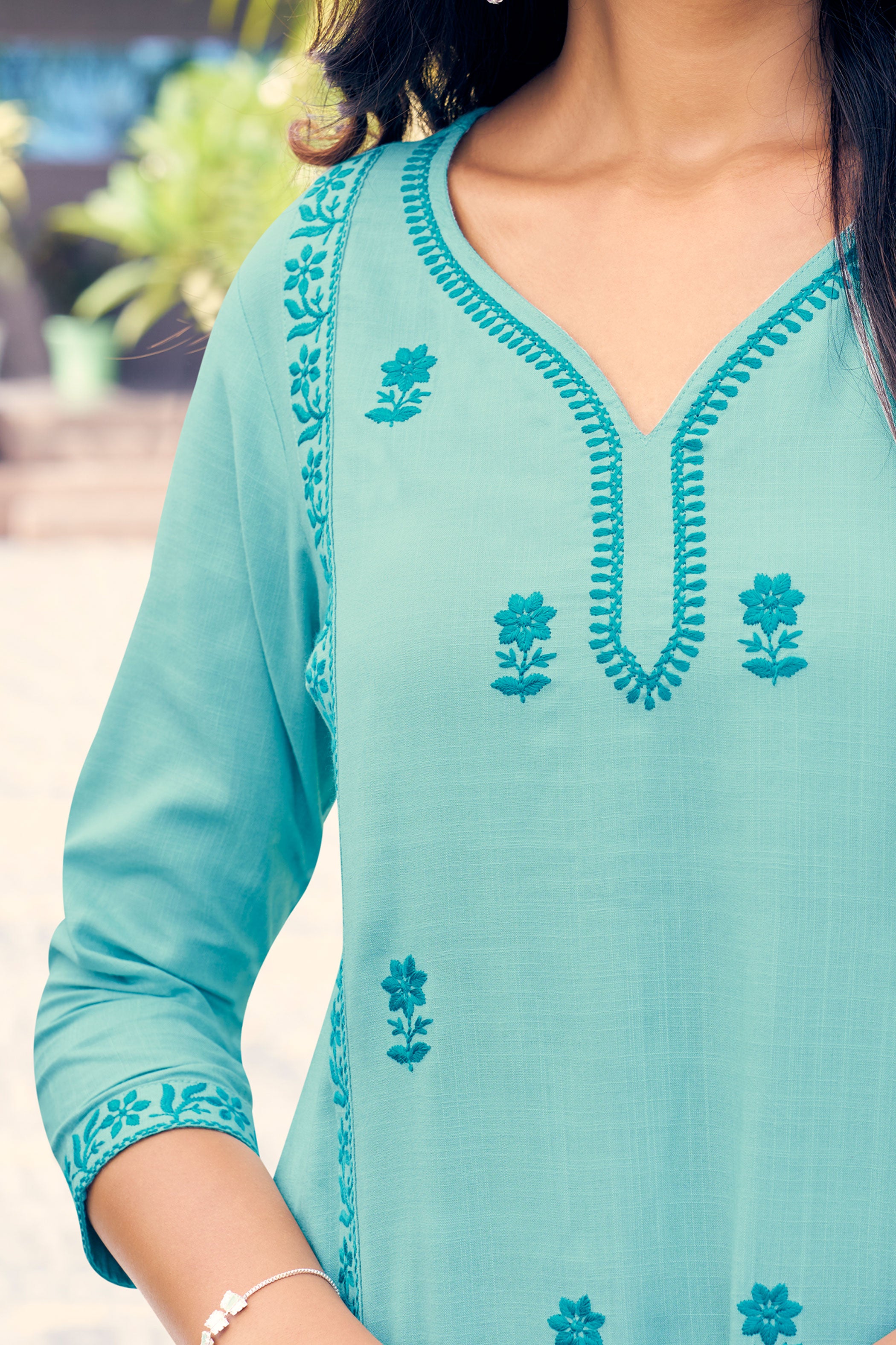 Floral Embroidered A-Line Kurta