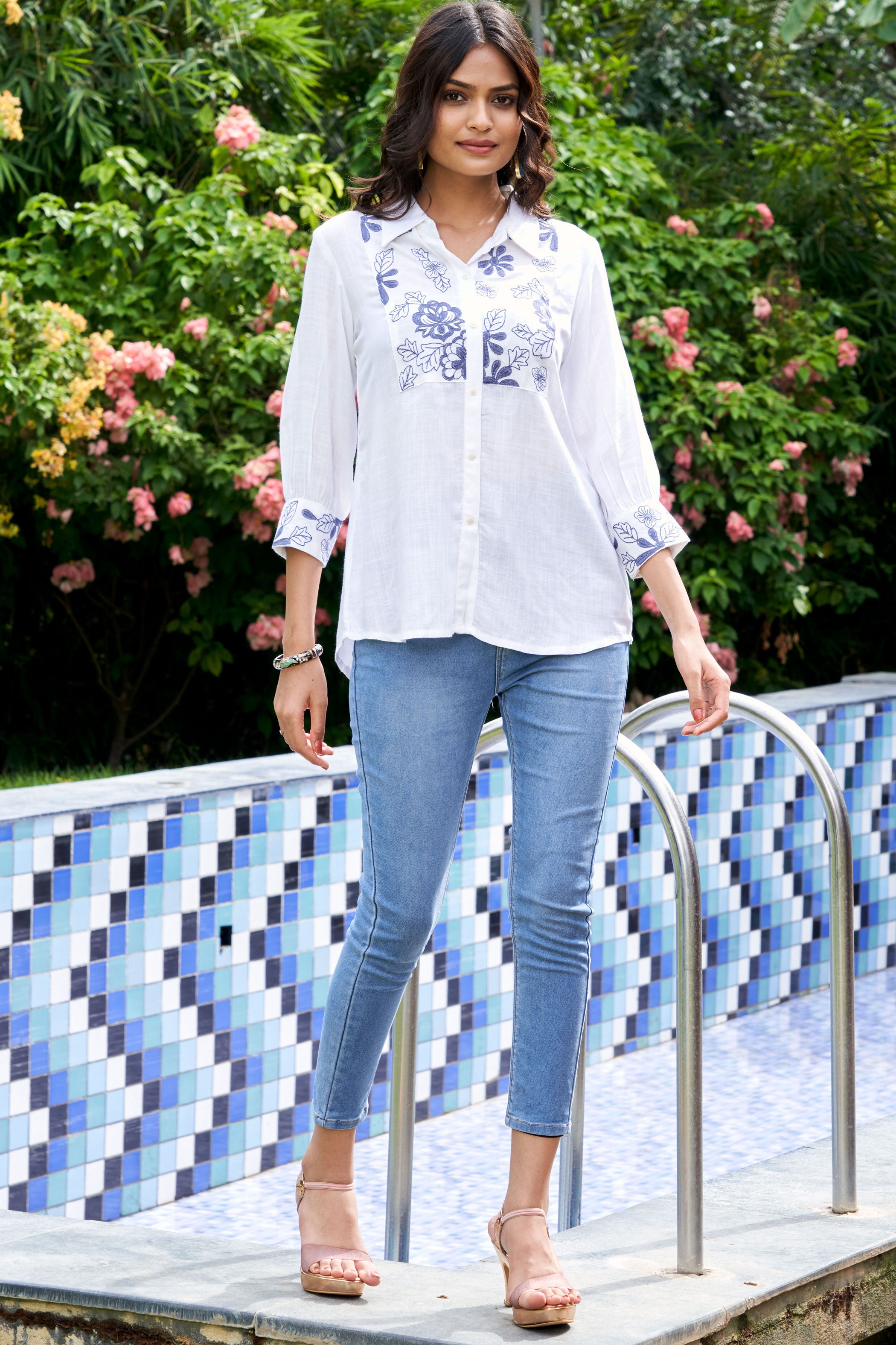 Floral Embroidered Liva A-Line Tunic