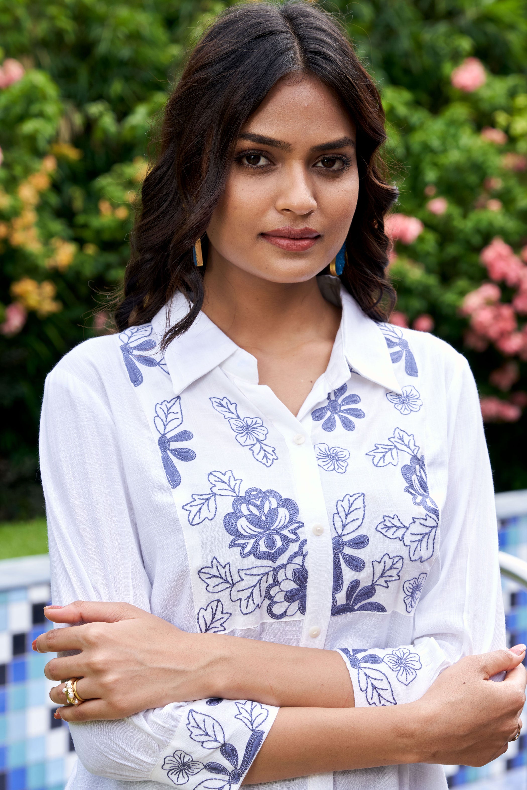 Floral Embroidered Liva A-Line Tunic