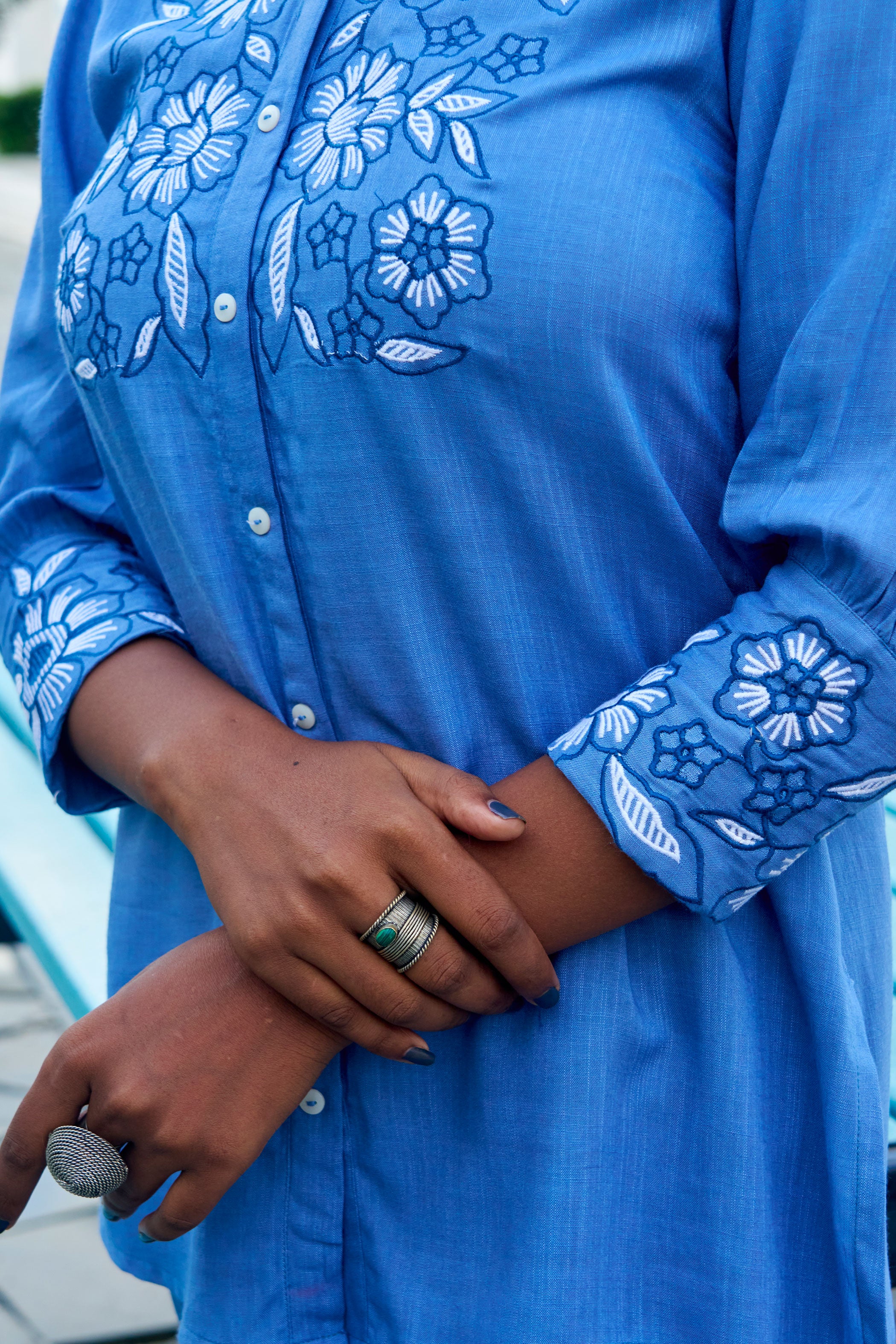 Blue and white Embroidered Liva Shirt With Trouser