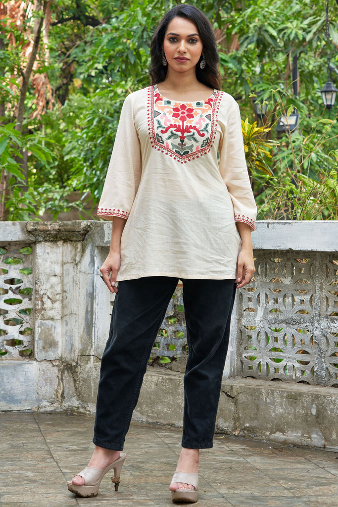 Floral Embroidered Liva A-Line Tunic
