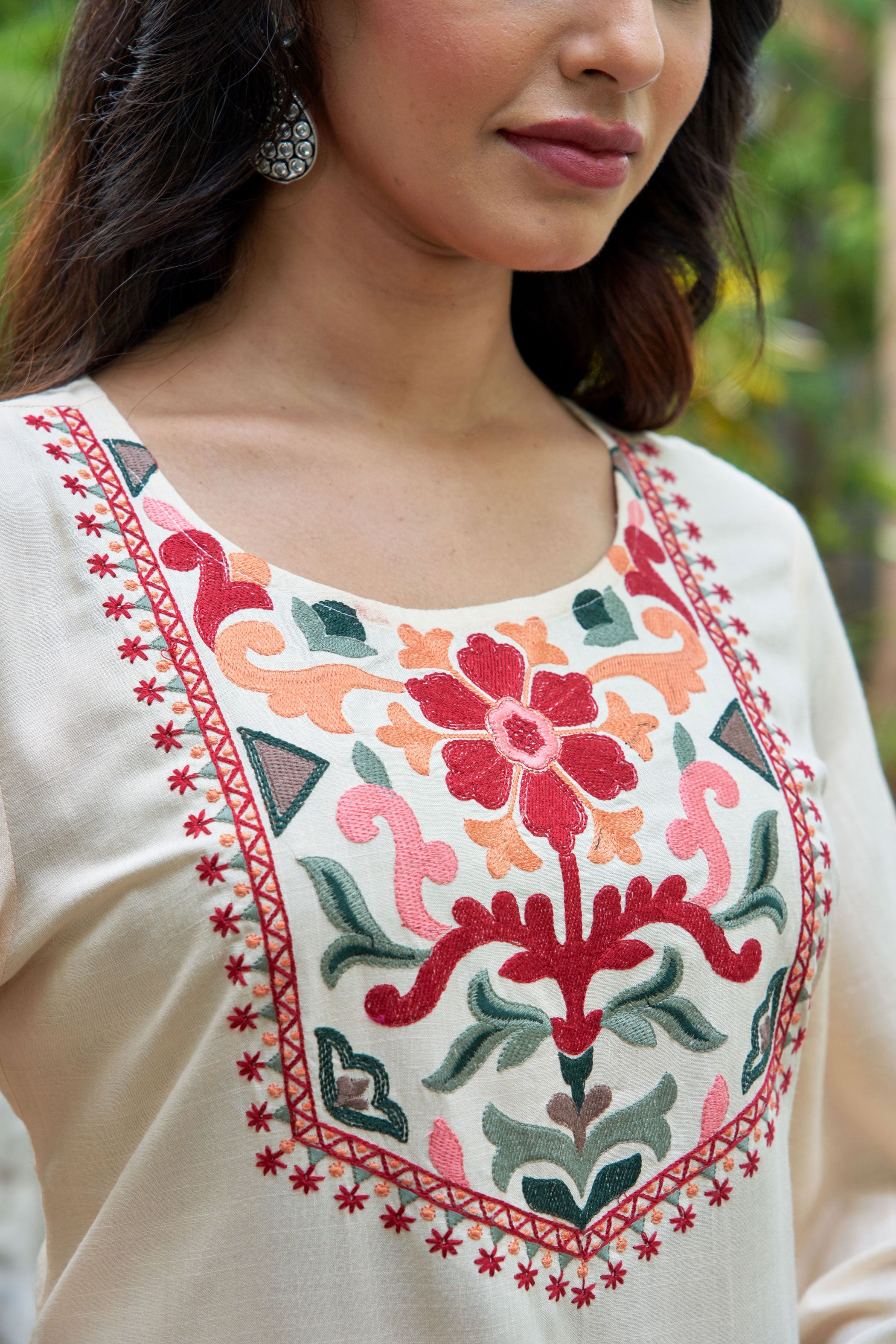 Floral Embroidered Liva A-Line Tunic