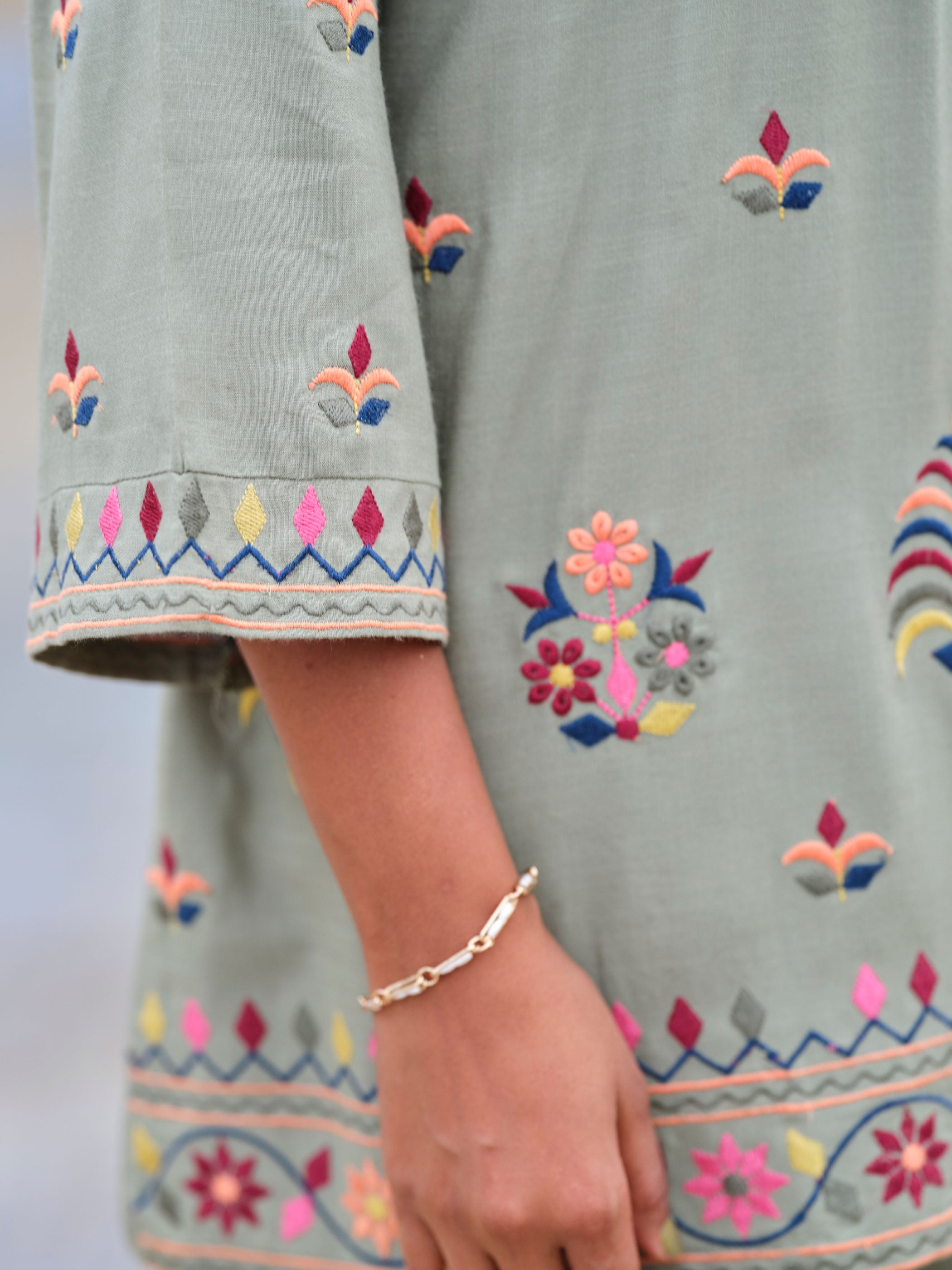 Green Embroidered Liva Top With Trousers