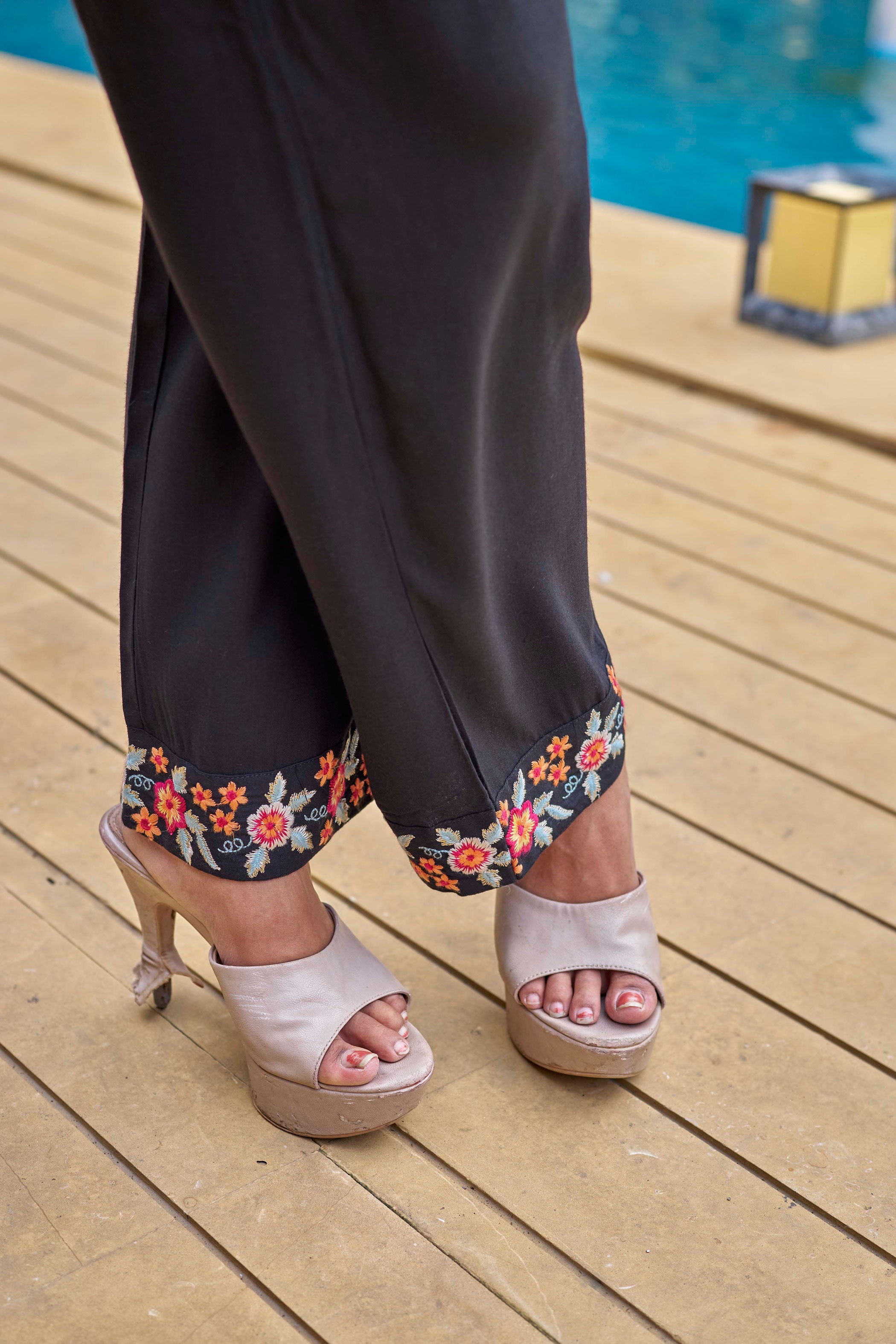 Black and Pink Embroidered Liva Shirt & Trouser