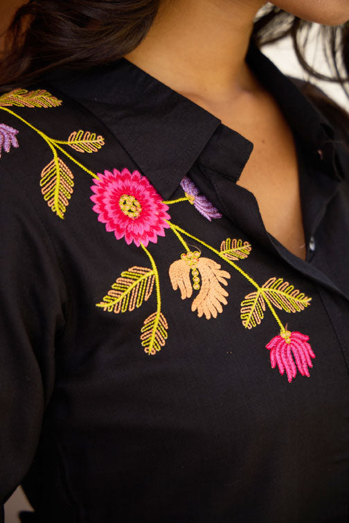 Embroidered Shirt Collared Top With Trousers Co-Ords