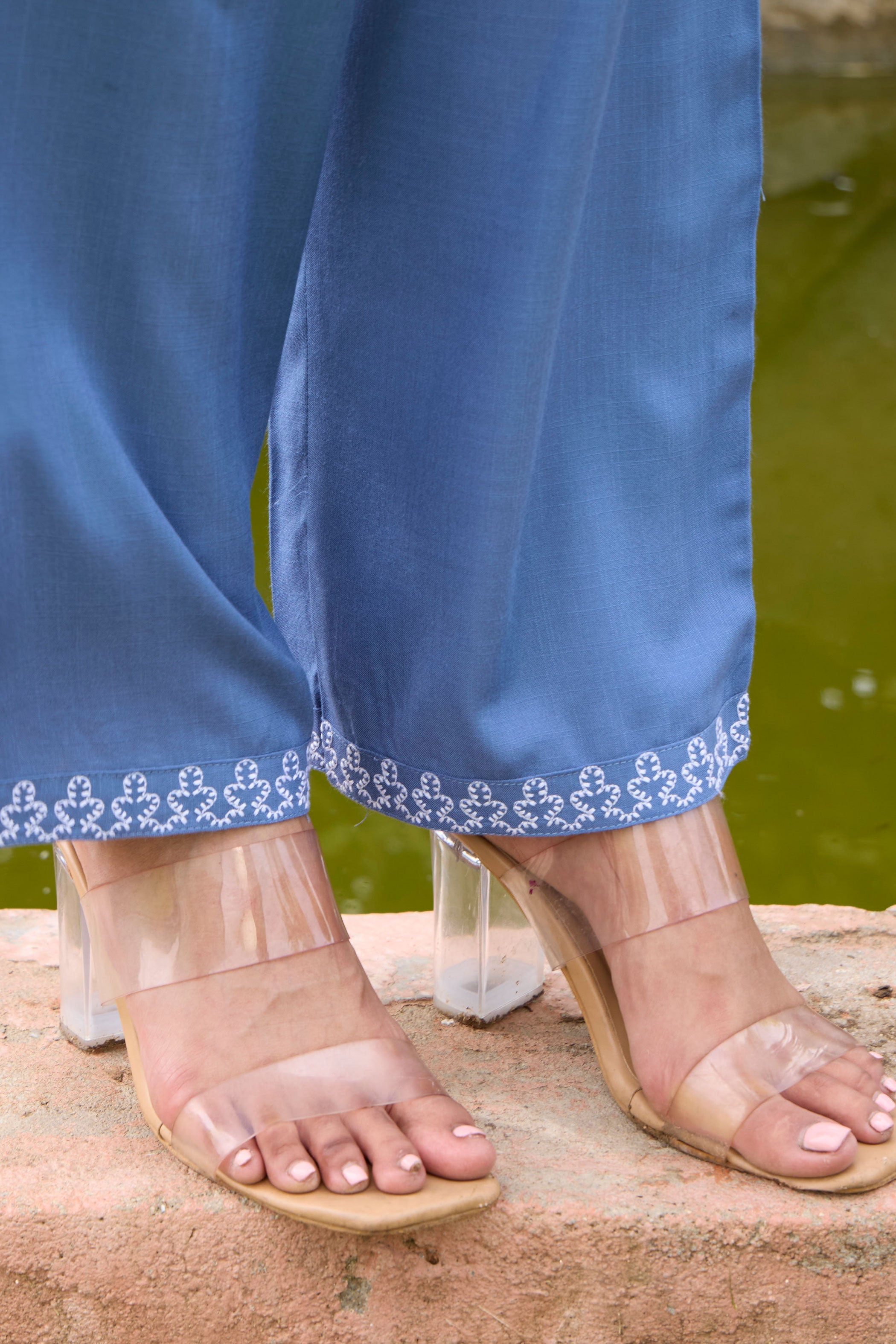 Embroidered V-Neck Tunic With Trousers Co-Ords