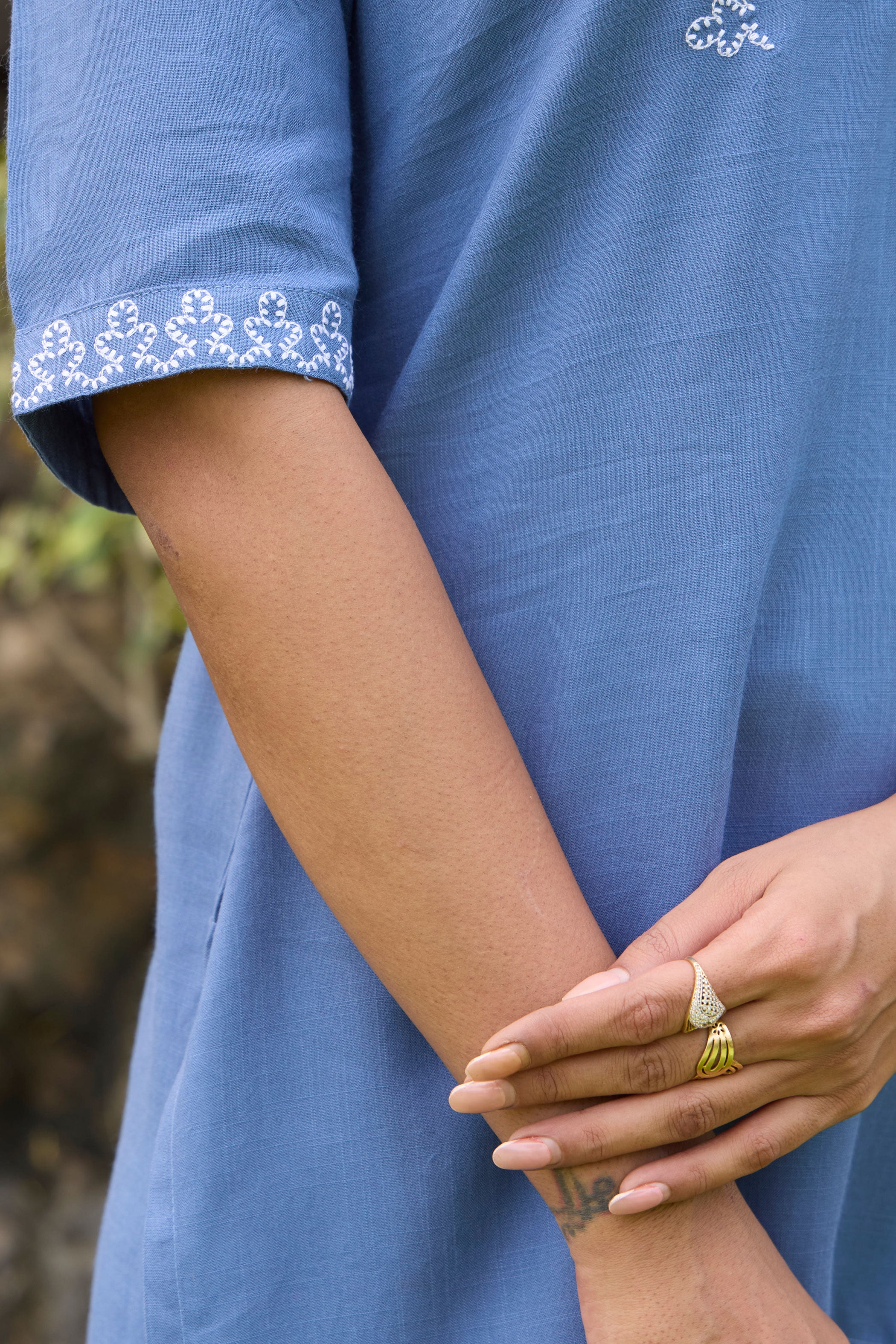 Embroidered V-Neck Tunic With Trousers Co-Ords