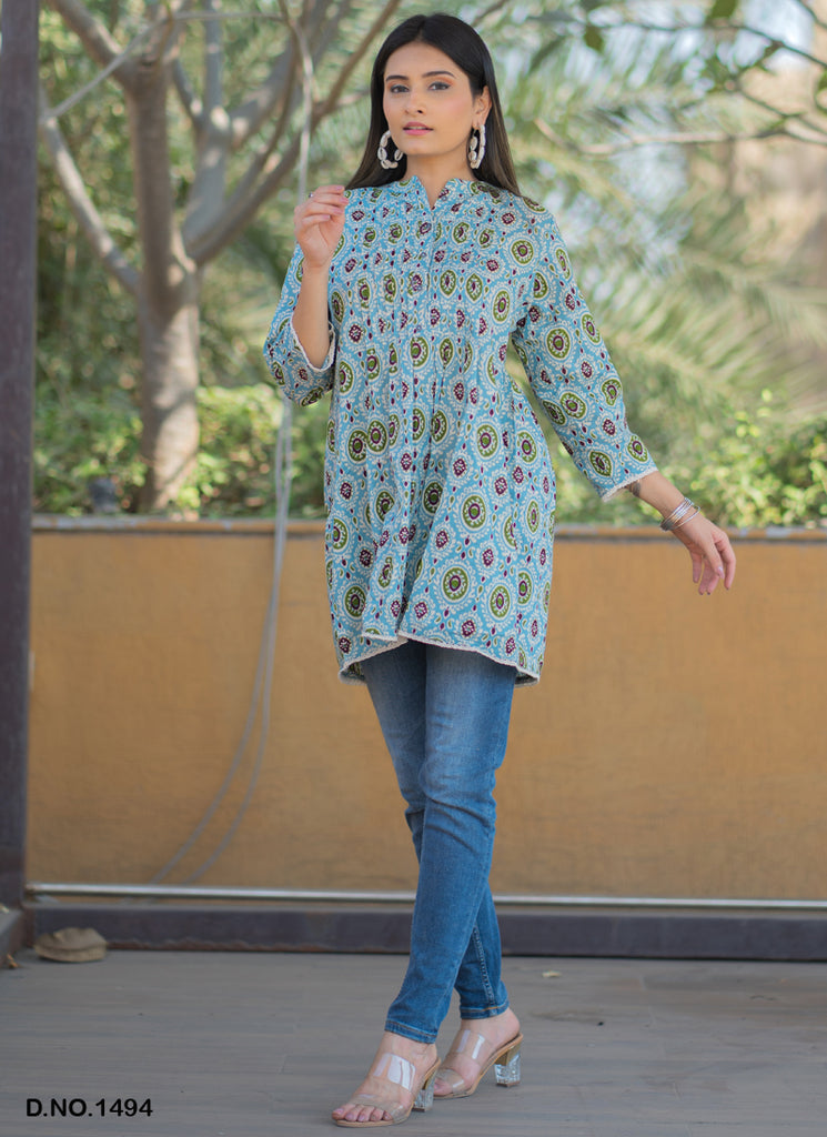 Round Neck Printed Cotton Top