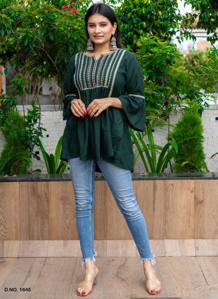 Round Neck Embroidered Rayon Top
