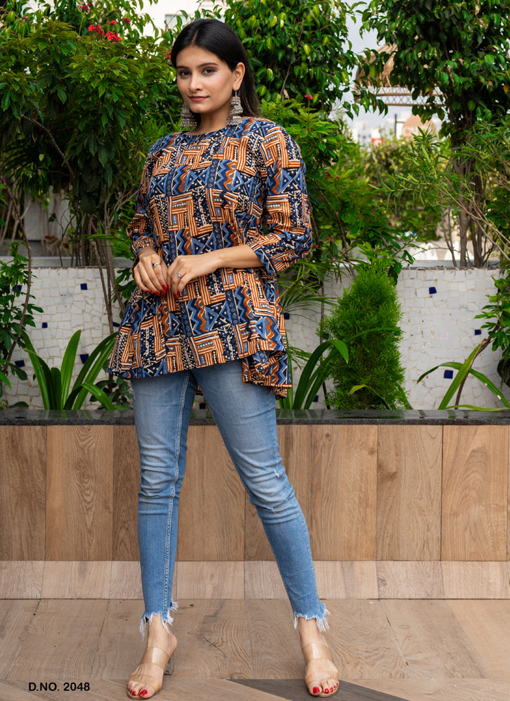 Round Neck Printed Cotton Top