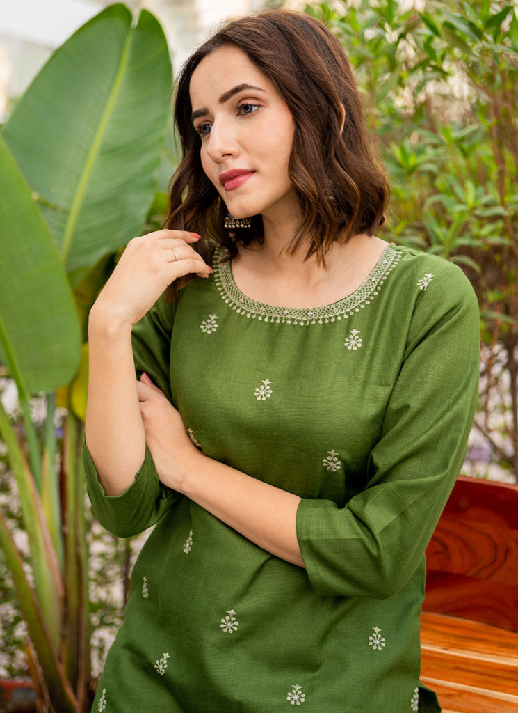 Round Neck Embroidered Cotton Top
