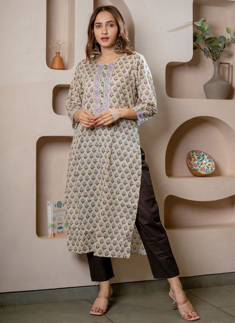 Round Neck Embroidered Kurta