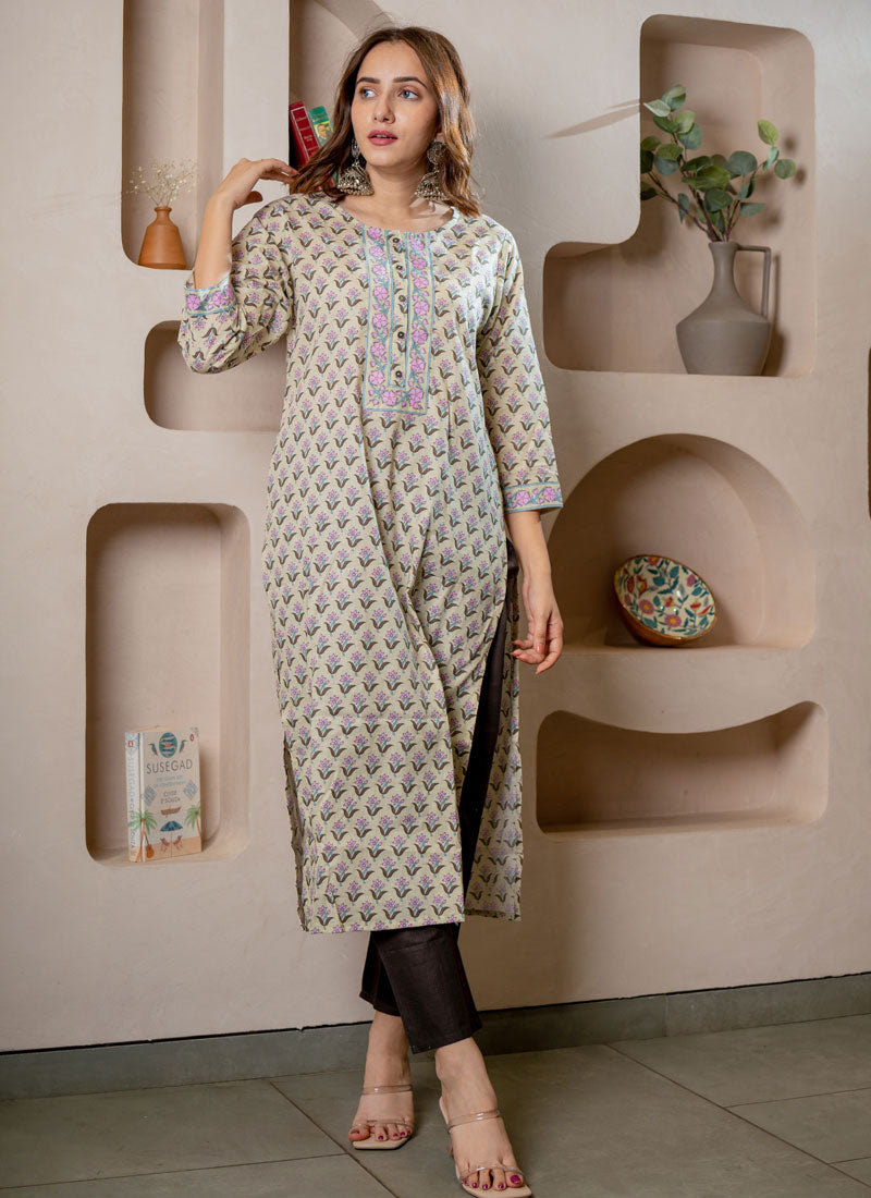 Round Neck Embroidered Kurta